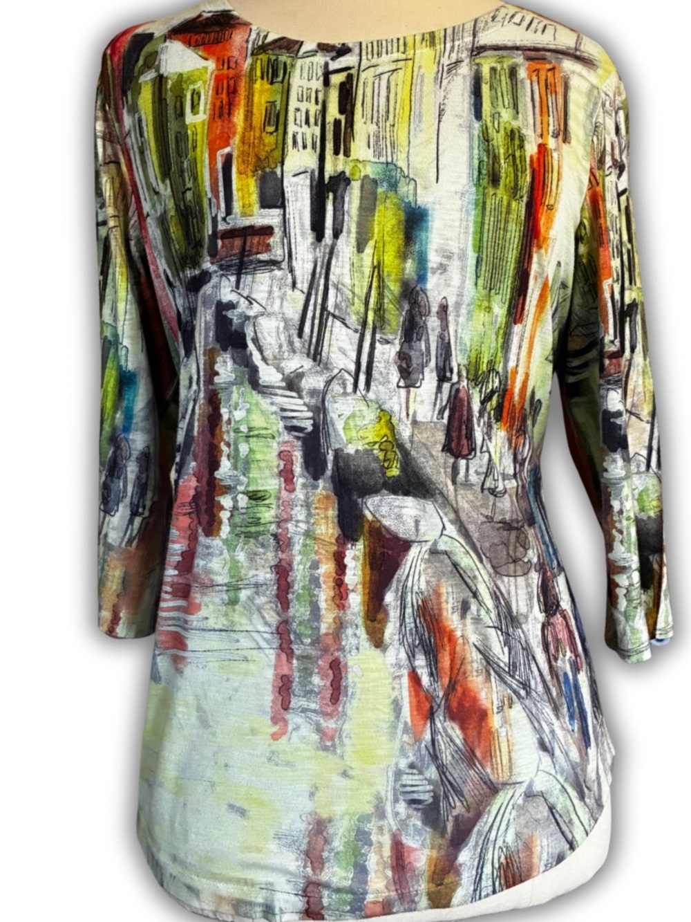 Christopher & Banks Multicolor Watercolor Print Petite Top